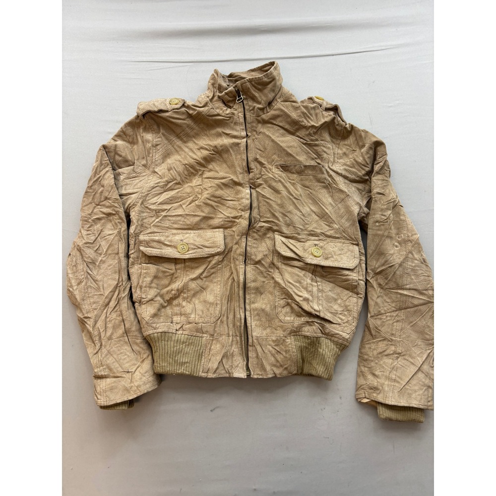Wilsons Leather Mens Small Tan Suede Bomber Jacket Full Zip Military Flight S